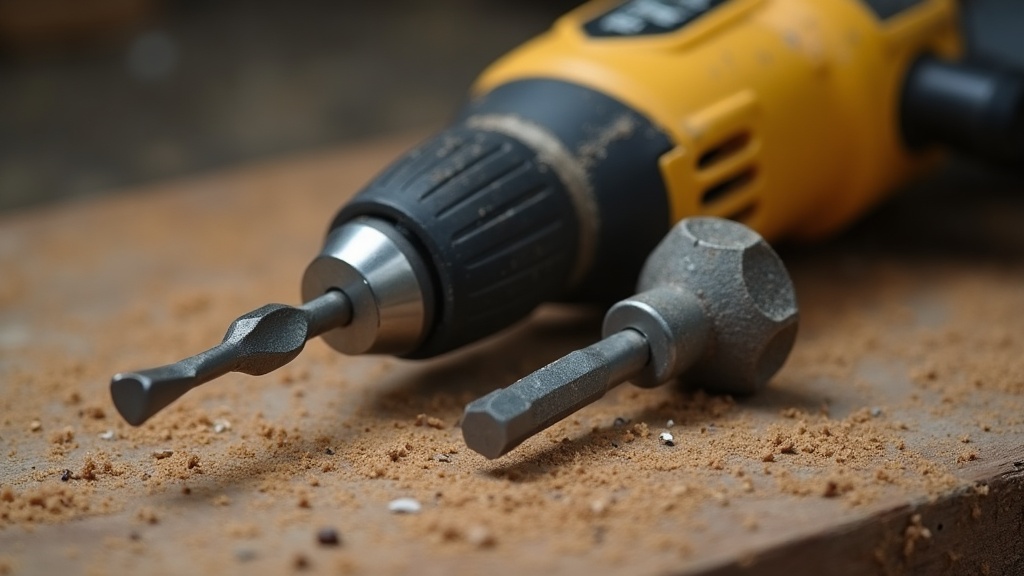 Drill chuck and hex driver bit side by side illustrating the mechanical difference between a cordless drill and a driver