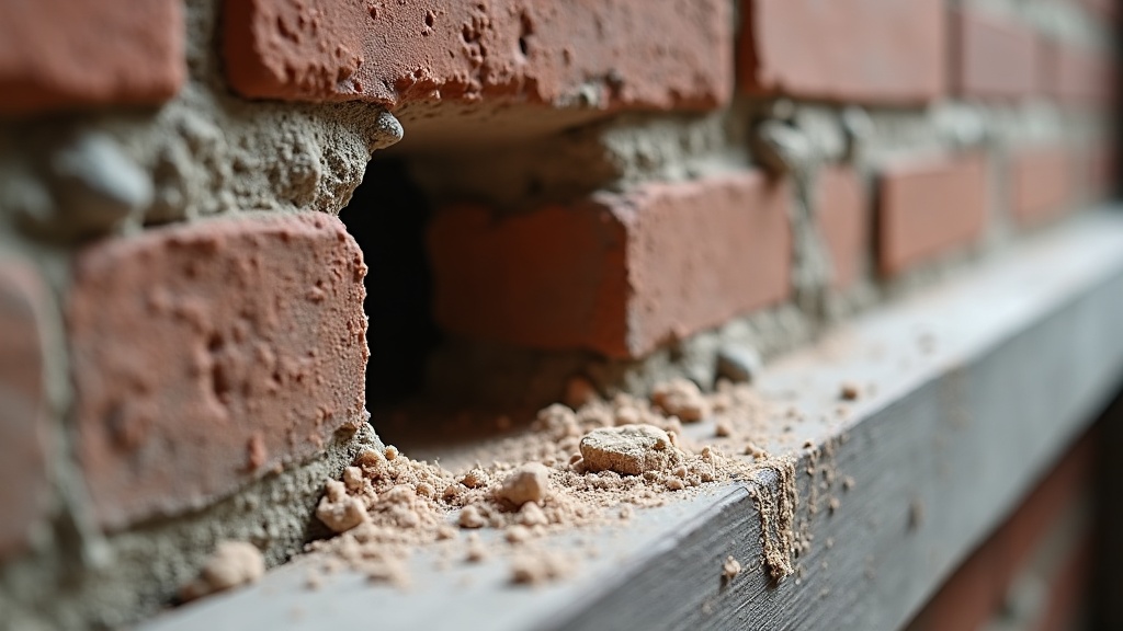 Masonry dust around a drilled hole in brick showing the kind of work a hammer drill is built for — illustrating Drill vs Impact Driver vs Hammer Drill: Key Differences
