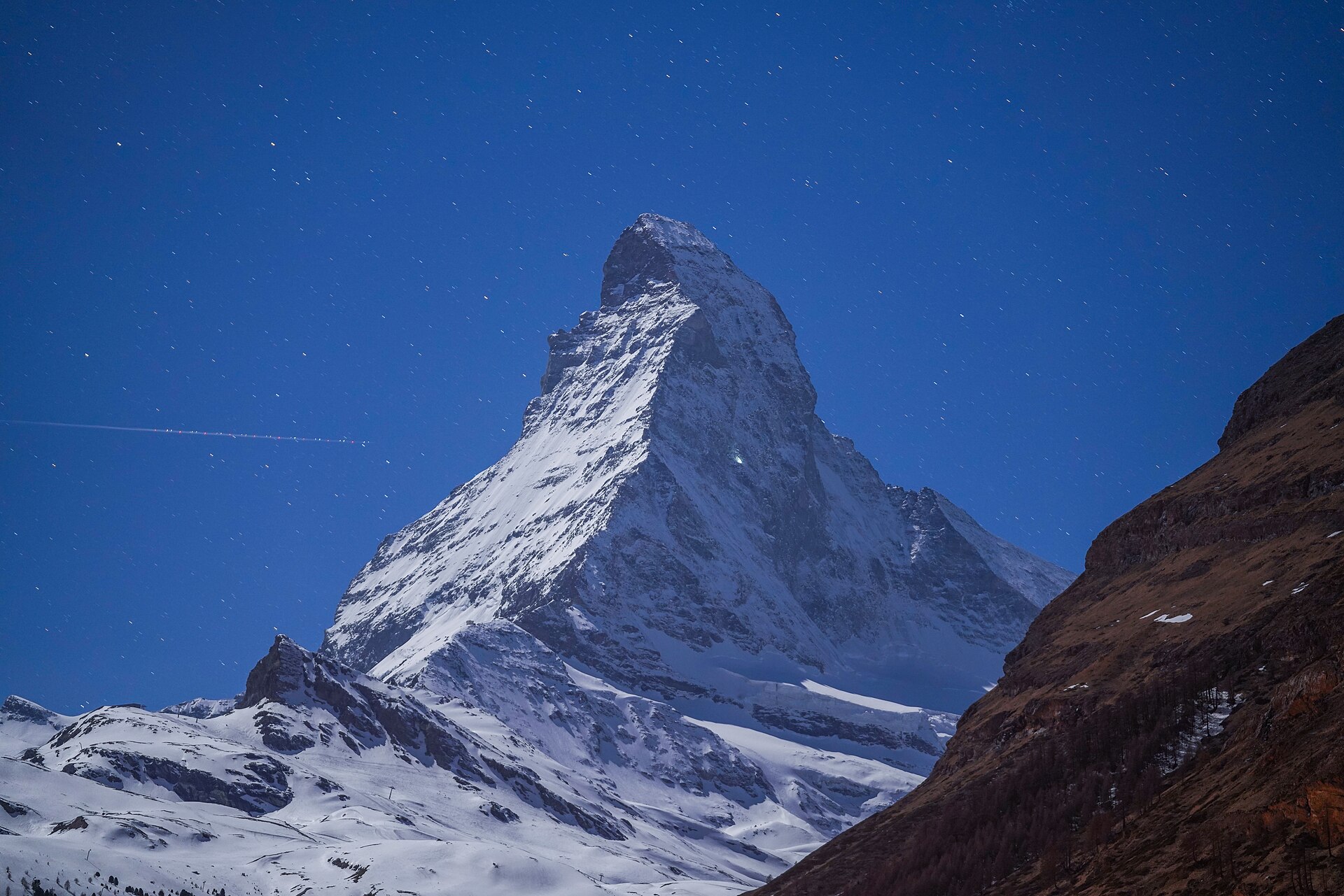 050 Matterhorn with plane flying night sky Photo by Giles Laurent.jpg — illustrating What Do the Numbers on a Hand Plane Mean?