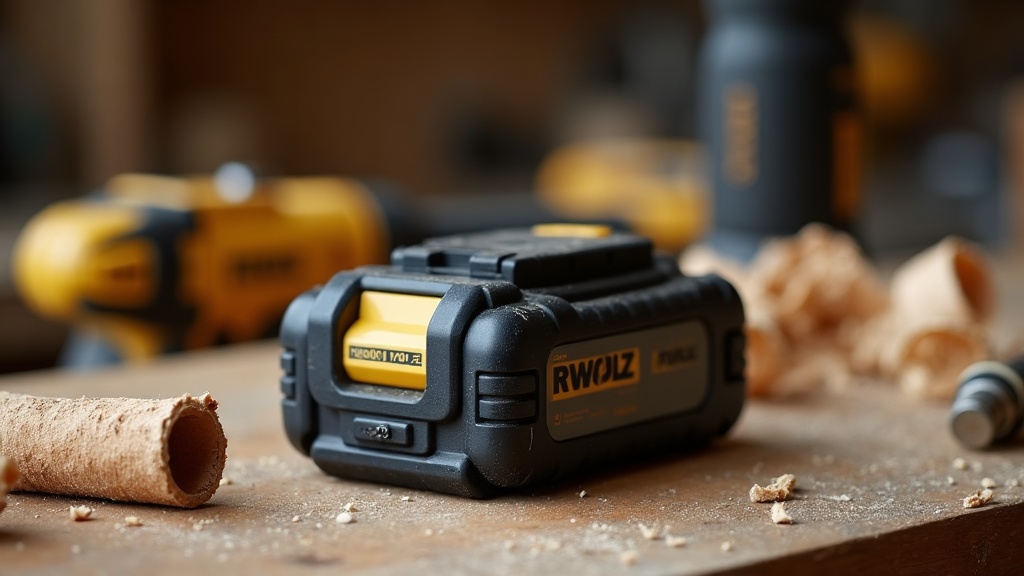 Cordless tool battery pack on a workbench, relevant to how brushless motors affect battery runtime — illustrating What Does Brushless Actually Mean in a Power Tool Motor?