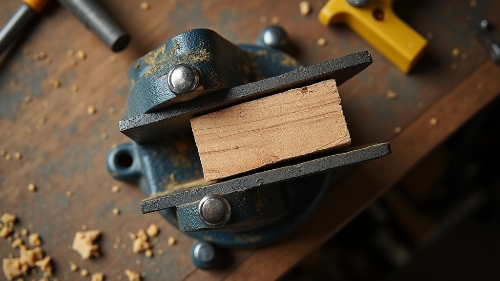 Timber held between vice jaws showing how jaw width limits the stock that fits securely — illustrating What Is a Bench Vice’s Jaw Width Telling You?
