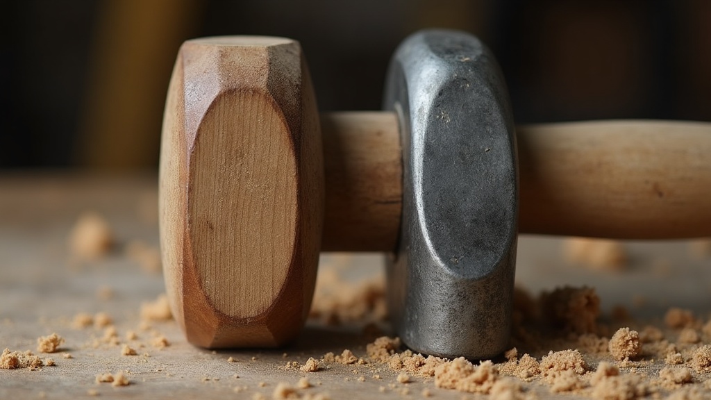 Mallet and hammer heads side by side showing the difference in face material — illustrating What Is a Mallet For If You Already Own a Hammer?