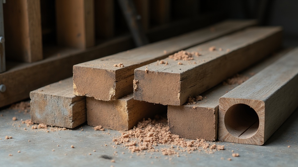 Cut timber studs and pipe offcuts showing the kind of rough demolition work a reciprocating saw is for — illustrating What Is a Reciprocating Saw For? A Plain Guide
