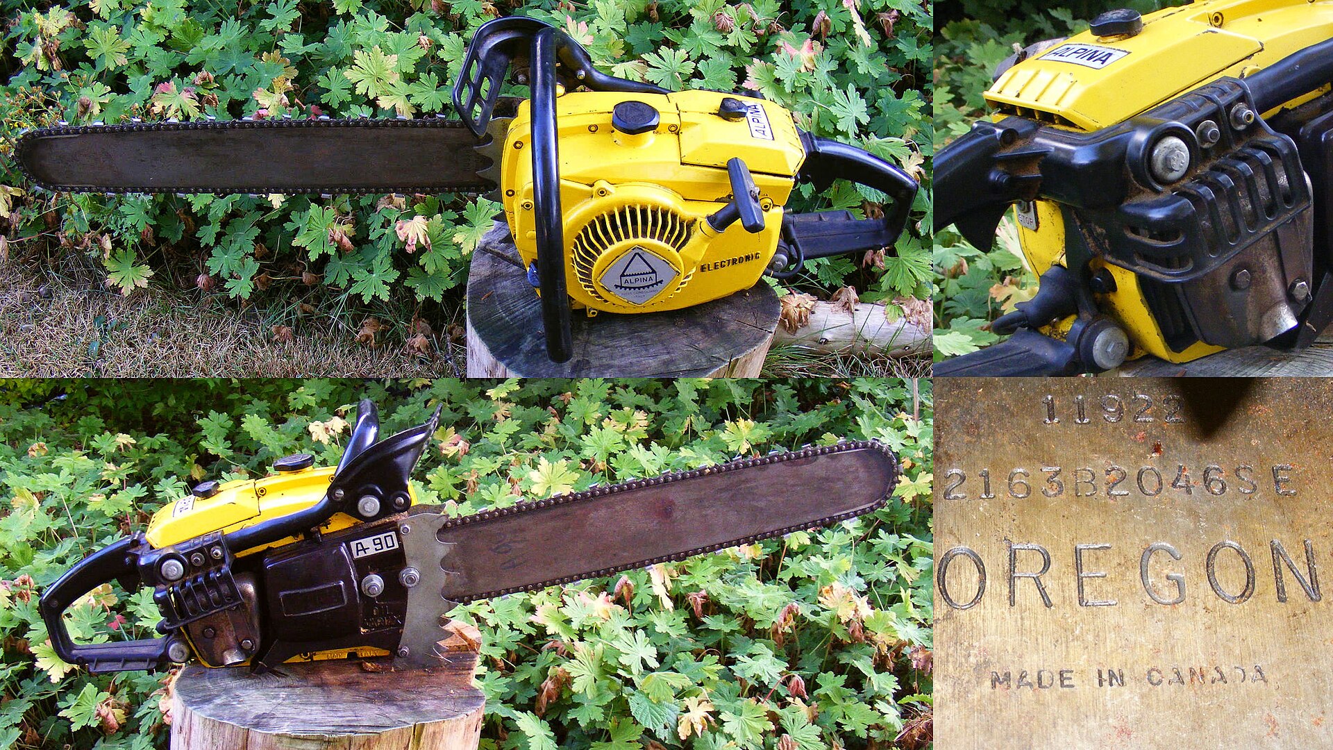 Alpina A-90 chainsaw, collage.jpg — illustrating What Safety Equipment Does Chainsaw Use Genuinely Require?